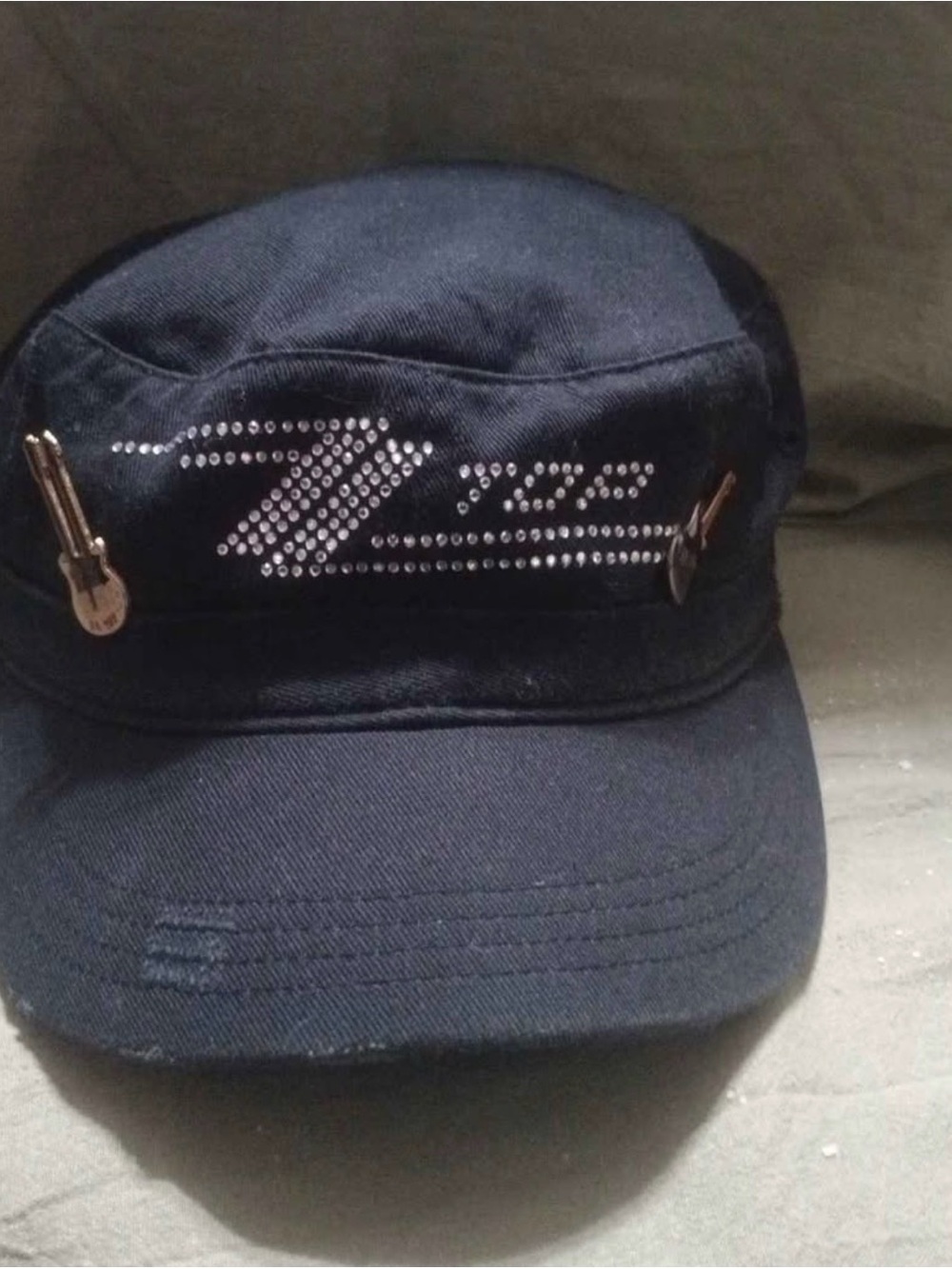 ZZTop Embellished Black Military Cap with Stud Detail